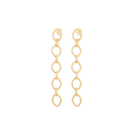 Aretes Largos De Cadena Metálica Estilo Hip-Hop Retro, Cobre De Oro 14K