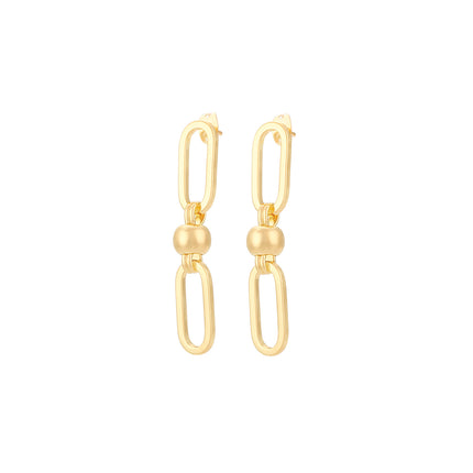Aretes Largos De Cadena Con Aros Ovalados, Cobre Chapado En Oro De 14K