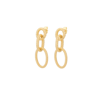 Aretes Largos Con Cadenas Ovaladas En Oro De 14K Pendientes Cobre