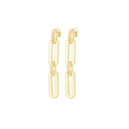 Aretes Largos De Cadena Con Aros En Oro De 14K, Pendientes Elegante