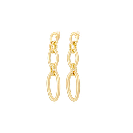 Aretes Largos De Cobre Con Círculos Geométricos Pendientes Oro De 14K