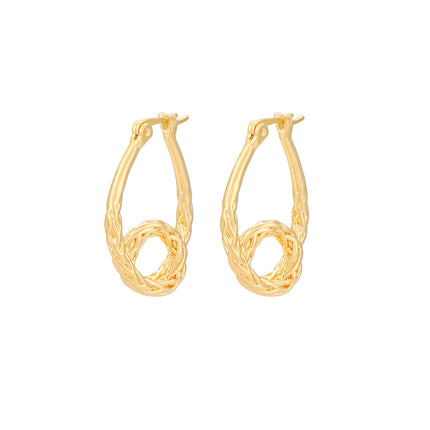 Aretes Ovalados Con Textura Trenzada Exagerada, Cobre Y Oro De 14K