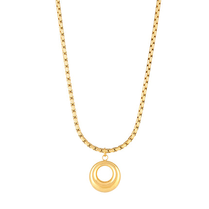 Collar De Cadena Gruesa De Caja Con Colgante De Anillo Grande Hueco De Acero Inoxidable