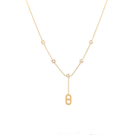 Collar Con Colgante En Forma De Doble D Con Cinco Diamantes Brillante De Acero Inoxidable