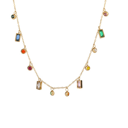 Collar De Acero Inoxidable Con Colgantes De Circones Redondas Y Cuadradas De Colores