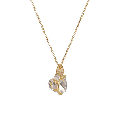 Collar De Moda Con Colgante De Corazón De Diamante De Acero Inoxidable Con Rosa