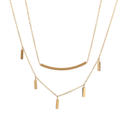 Collar De Doble Capa De Cadena Sencilla De Acero Inoxidable Con Decoración Curva