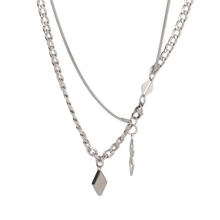 Collar De Acero Inoxidable Con Elementos Poligonales Personalizados De Moda De Doble Capa