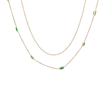 Collar Sencillo De Doble Capa De Cadena Fina Plana Con Circones Rectangulares Casual
