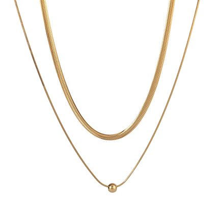 Collar De Doble Capa De Cadena Plana Redonda De Serpiente Con Bolas De Acero