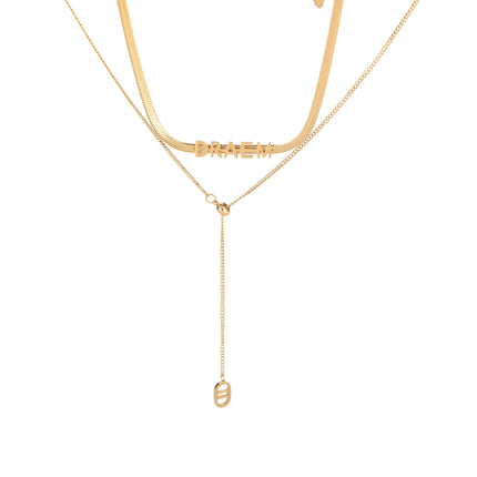 Collar De Doble Capa De Cadena Plana Ajustable De Serpiente Con Letras De DREAM Y Doble D
