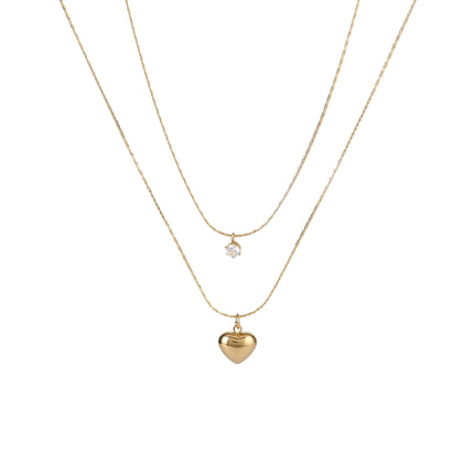 Collar De Cadena De Doble Capa Con Colgante De Diamante De Imitación Y Corazón