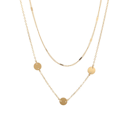 Collar De Doble Capa De Cadena Plana De Secciones Cuadradas Con Lentejuelas De Acero Inoxidable