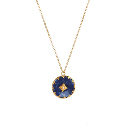 Collar Vintage De Piedra Natural Azul Redonda Para Mujer De Acero Inoxidable Chapado En Oro 14K