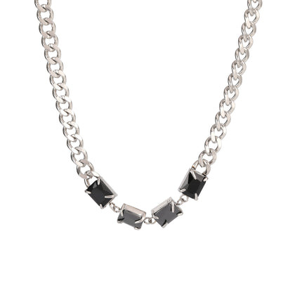 Collar Con Ladrillo De Circón Negra De Cadena De Acero Inoxidable Simple De Moda