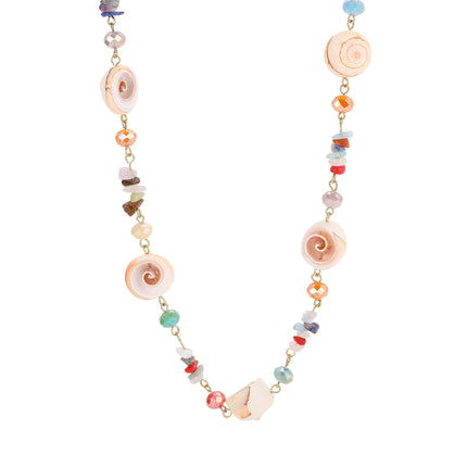 Collar Con Cristales Artificiales Y Concha De Cerámica Colorida Bohemio