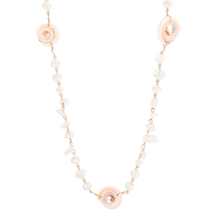 Collar Con Cristal Blanco Y Concha De Cerámica Estilo Bohemio