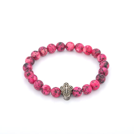 Pulsera De Cuentas De Piedras Rosa Y Detalles En Aleación Estilo Moda