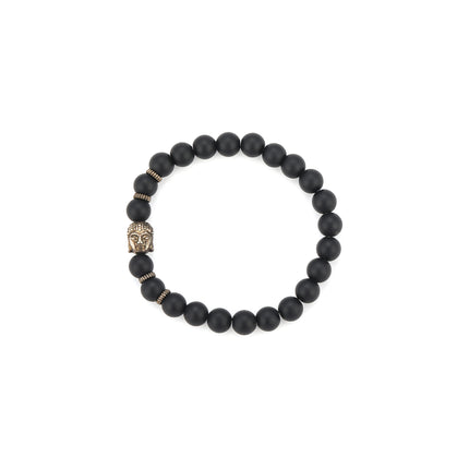 Pulsera Con Cuentas Negras Mate Y Cabeza De Buda En Estilo Moderno