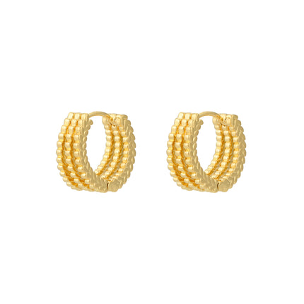 Aretes Geométricos De Tres Capas, Diseño Simple En Cobre Baño Oro 18K