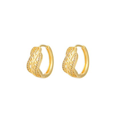 Aretes Arracadas Geométricos Con Zirconia, Cobre Con Baño Oro 18K
