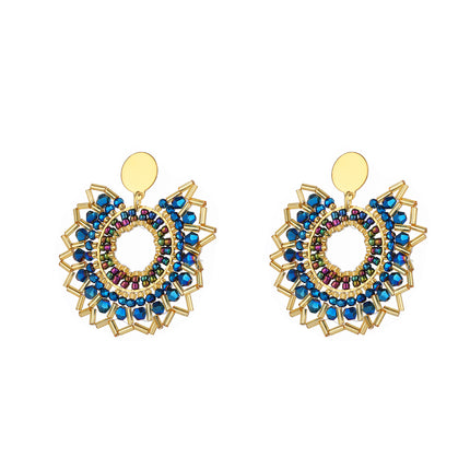 Aretes Largos De Acero Forma De Flor Colorida Tejidos Con Cuentas Bohemio