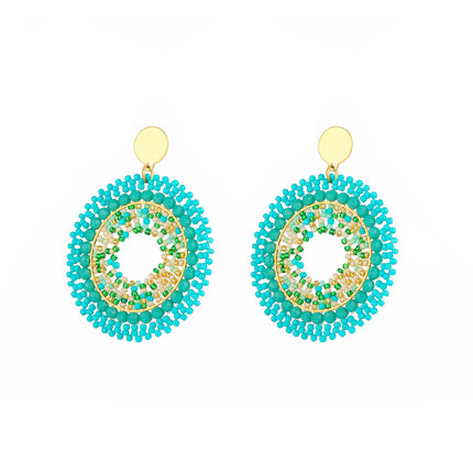 Aretes En Acero Inoxidable Tejido De Cuenta De Semillas Diseño Bohemios