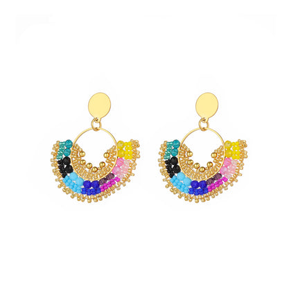 Aretes Bohemios De Cuentas Multicolor Con Diseño Circular Acero Inoxidable