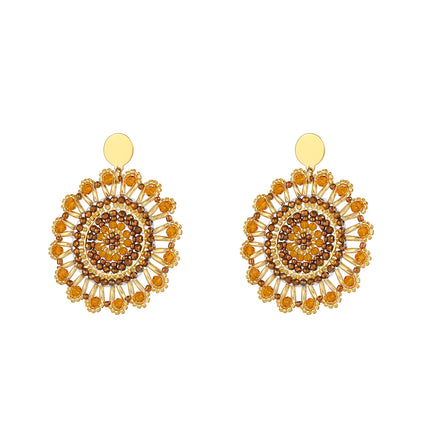 Aretes Largos Estilo Bohemios De Cuentas Con Diseño De Girasol