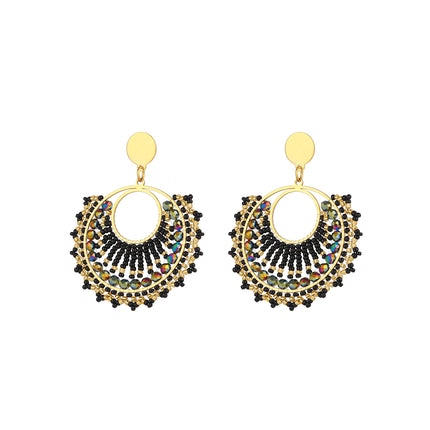 Aretes Bohemios Vintage Con Cuentas y Cristal Facetado, Estilo Étnico