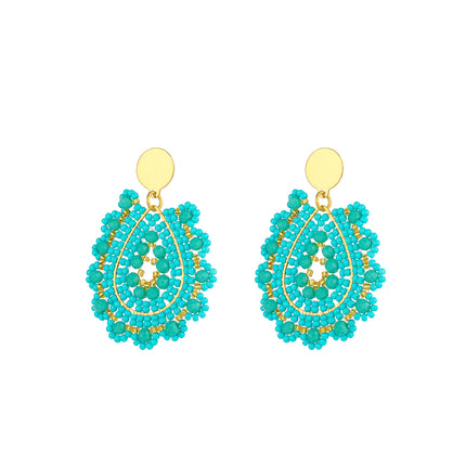 Aretes Bohemio De Acero Inoxidable En Forma De Gota Con Cuentas Verdes