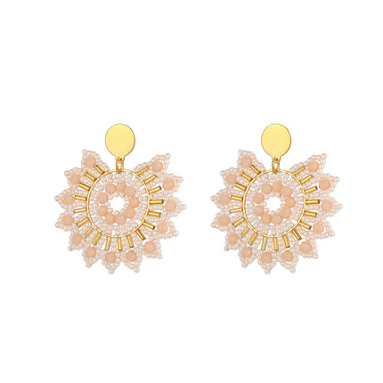 Aretes Largos Bohemios De Acero Inoxidable Con Cuentas Rosa Y Blancas