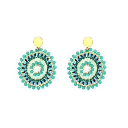 Aretes Largos Bohemios Con Cuentas Tejidas, Acero Inoxidable