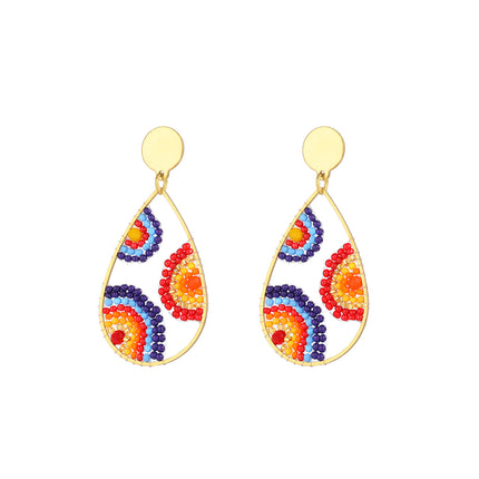 Aretes Bohemio Estilo Ronda Oval Tejidas En Cuenta De Semillas