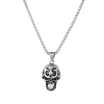 Collar Con Diseño De Calavera Vintage Y Diamantes De Moda Para Hombre De Acero Inoxidable
