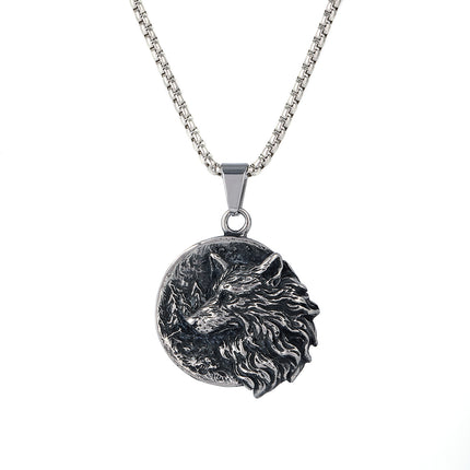 Collar Con Diseño Cabeza De Lobo Vintage Moda Para Hombre De Acero Inoxidable