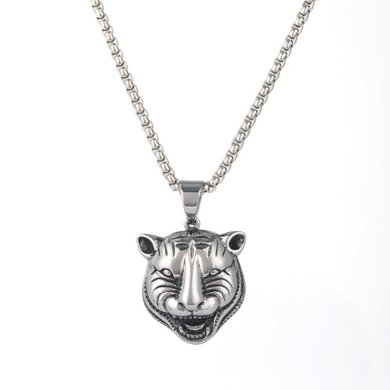 Collar Con Diseño Cabeza De Tigre Vintage Y De Moda Para Hombre De Acero Inoxidable