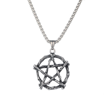 Collar Con Diseño Estrella De Cinco Puntas Vintage Y De Moda Para Hombre De Acero Inoxidable