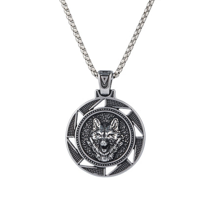Collar Para Hombre Con Diseño Circular De Lobo Vintage Estilo Moderno De Acero Inoxidable