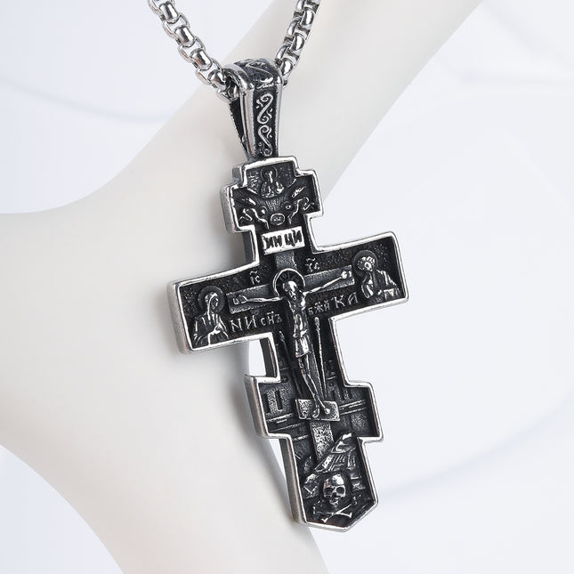 Collar Con Diseño Cruz Vintage Y De Moda Para Hombre De Acero Inoxidable