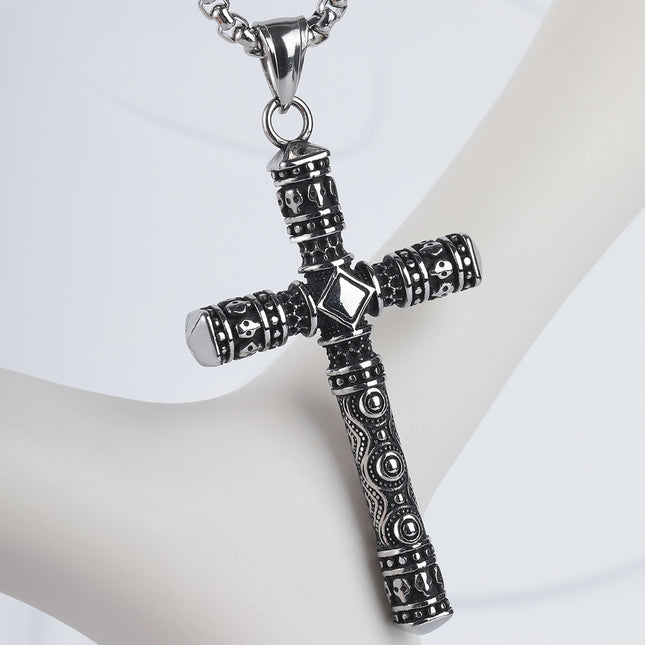 Collar Con Diseño Cruz Vintage Y Flauta De Moda Para Hombre De Acero Inoxidable