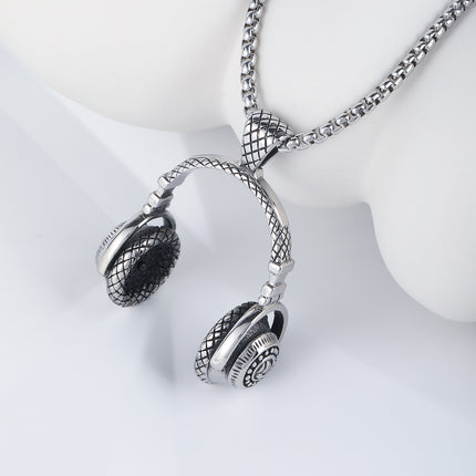 Collar Para Hombre Con Diseño De Auriculares Vintage Estilo Moderno De Acero Inoxidable