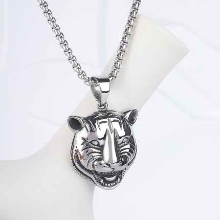 Collar Con Diseño Cabeza De Tigre Vintage Y De Moda Para Hombre De Acero Inoxidable