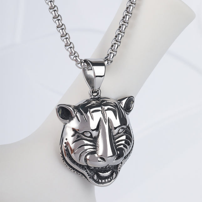 Collar Con Diseño Cabeza De Tigre Vintage Y De Moda Para Hombre De Acero Inoxidable