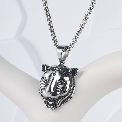 Collar Con Diseño Cabeza De Tigre Vintage Y De Moda Para Hombre De Acero Inoxidable