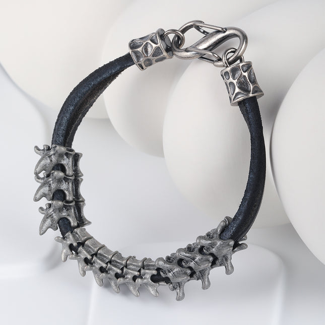 Pulsera De Cuero PU De Doble Capa Con Detalle De Hueso Y Acero