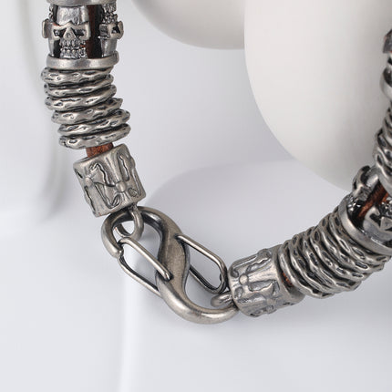 Pulsera Artesanal De Hilo Cuero PU Marrón Con Anillos De Acero