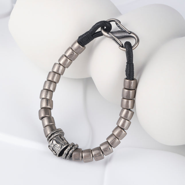 Pulsera Artesanal De Hilo De Cuero PU Con Anillos De Acero Estilo Hip Hop