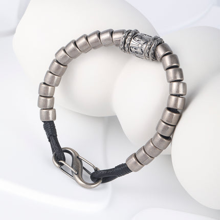 Pulsera Artesanal De Hilo De Cuero PU Con Anillos De Acero Estilo Hip Hop