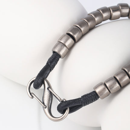 Pulsera Artesanal De Hilo De Cuero PU Con Anillos De Acero Estilo Hip Hop